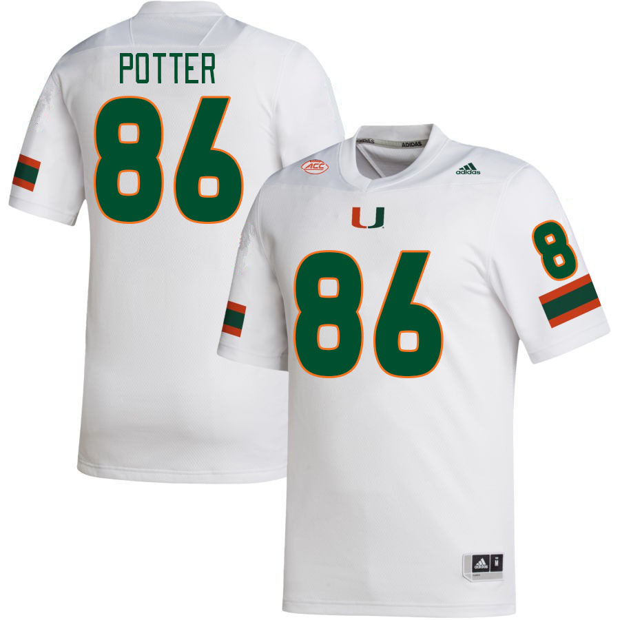 Men #86 Fred Potter Miami Hurricanes College Football Jerseys Stitched-White - Click Image to Close